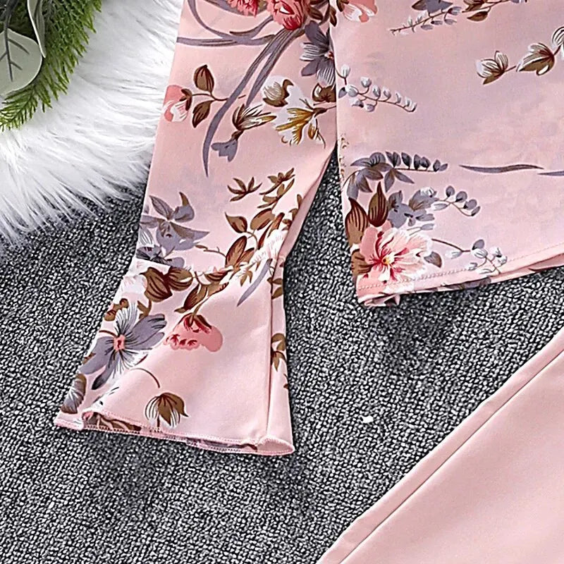 Floral Flare & Pink Wide-Leg Kids Outfit