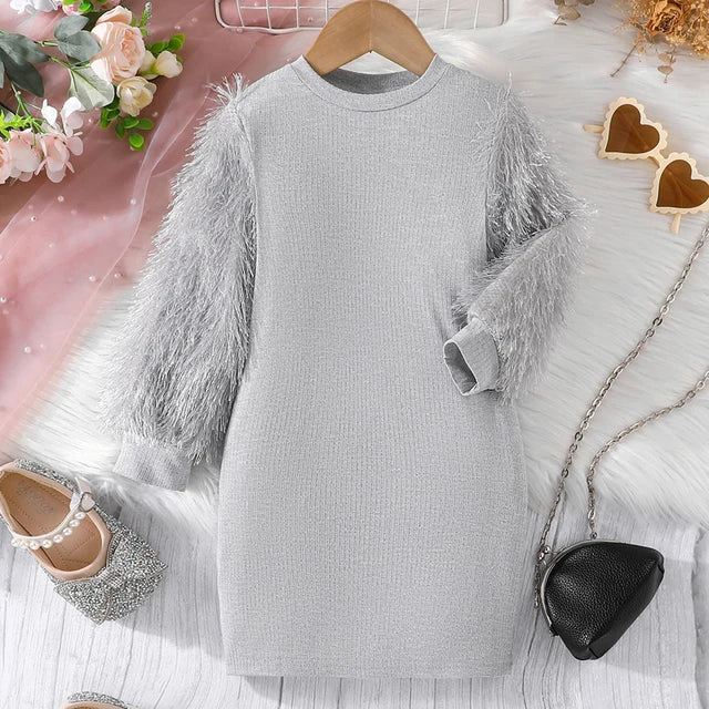 Furry Sleeve Party Dress