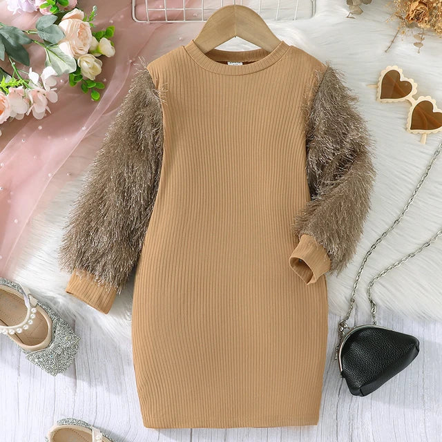 Furry Sleeve Party Dress