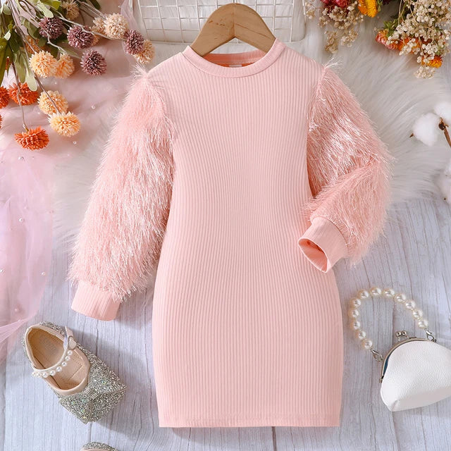 Furry Sleeve Party Dress