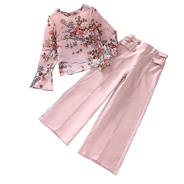 Floral Flare & Pink Wide-Leg Kids Outfit